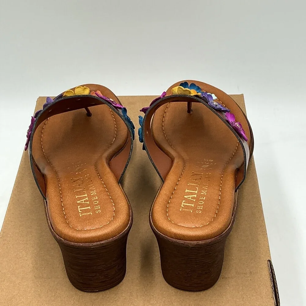 ITALIAN Shoemakers Emina Sandals Women's US 8.5 Brown Floral Slip On Eby4453